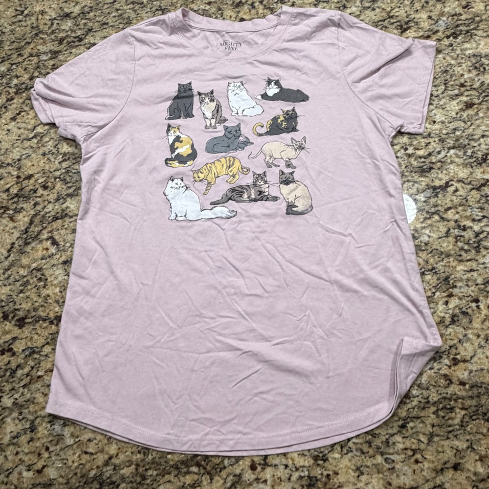 Mighty Fine Womens Pink Cat Graphic T-Shirt Short Sleeve Crew Neck Size M V